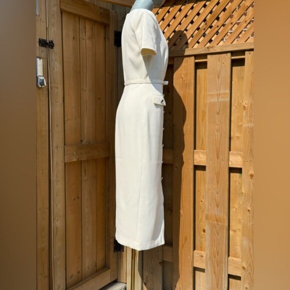 🆕 SELF-PORTRAIT 🧿 BNWOT Cream Ecru Crepe Buttoned Midi Dress, Sz UK 6/ US 2 - Picture 8 of 14